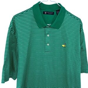 Oxford Golf The Masters Golf Polo Mens Large Green Striped Mercerized Cotton